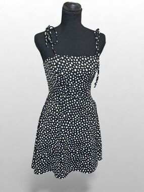 Lola Grace Black White Polka Dot Dress Size S Tie Strap Fit Flare Mini Sundress